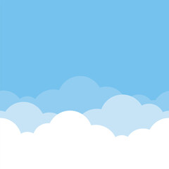 Cute white cloud on bright blue sky bottom border seamless pattern background.	
