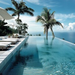 Fototapeta premium Serene Tropical Paradise with Crystal Clear Waters and Palm Trees