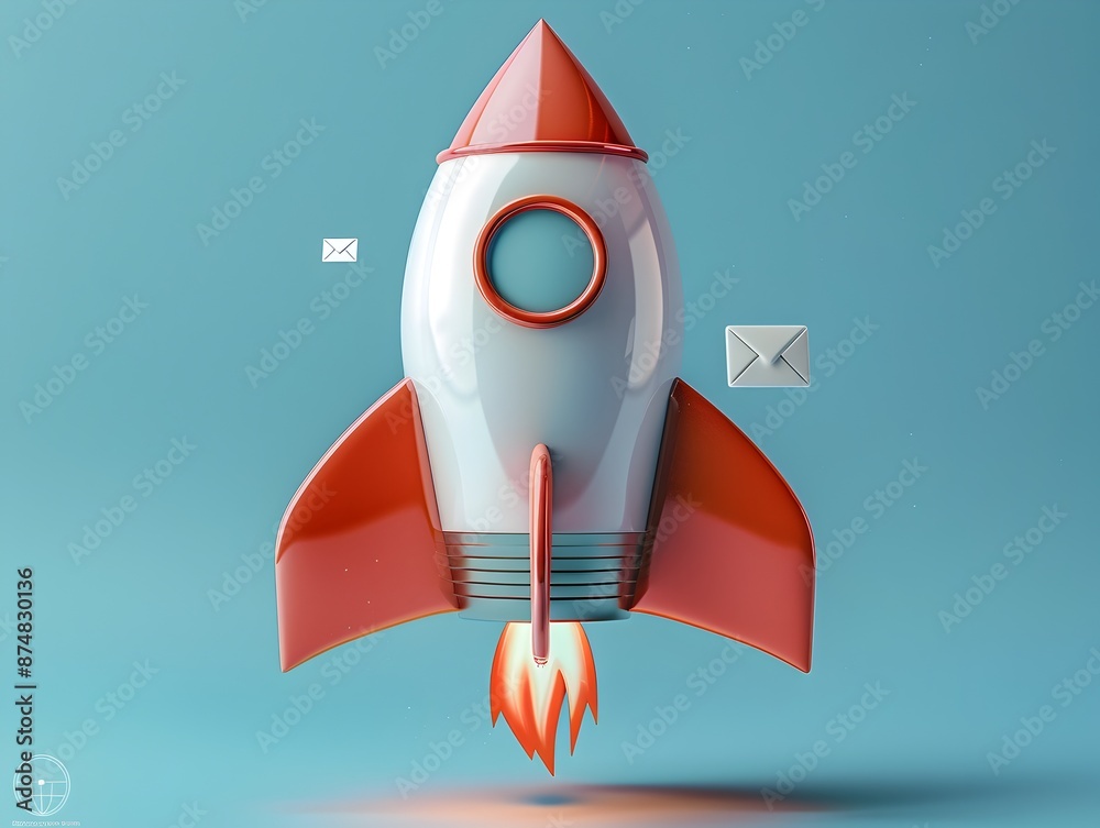 Poster vibrant and dynamic email icon concept with rocket symbolizing fast and efficient communication