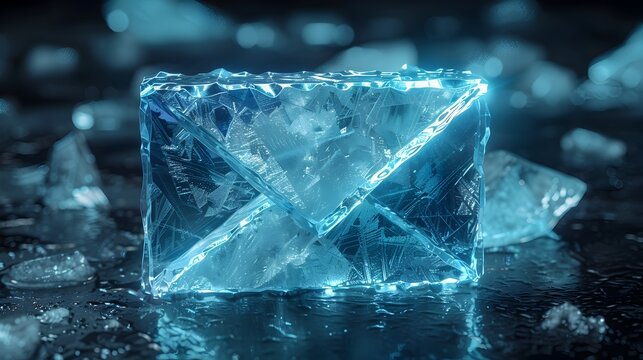 Icy Crystal Like Email Icon with Cool Blues and Whites Sleek and Modern Design Concept