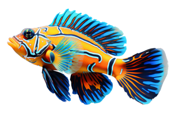 Beautiful Mandarinfish, PNG Style with Transparent Background for Vibrant and Detailed Marine Life Illustrations in Digital Art and Design Projects