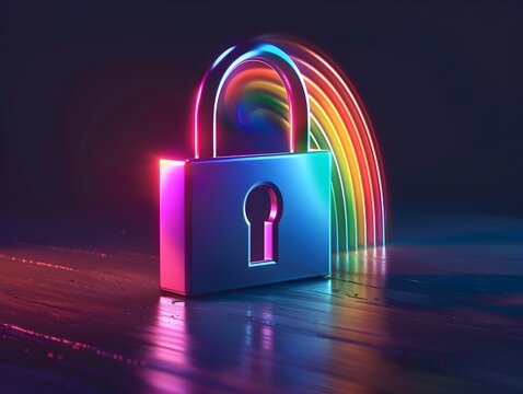 Futuristic Padlock Icon with Vibrant Holographic Rainbow Symbolizing Inclusive Cybersecurity - Powered by Adobe