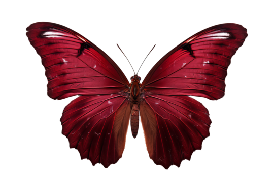 Beautiful maroon butterfly with intricate wing patterns in PNG style on transparent background for digital art and design projects