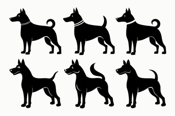 Bella dog black silhouette vector set, isolated black silhouette of a dog collection, Set of dogs breed silhouette vector
