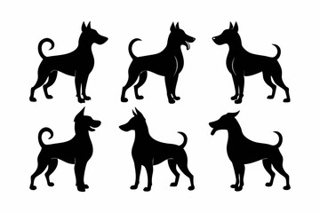 Bella dog black silhouette vector set, isolated black silhouette of a dog collection, Set of dogs breed silhouette vector
