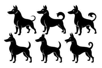 Bella dog black silhouette vector set, isolated black silhouette of a dog collection, Set of dogs breed silhouette vector
