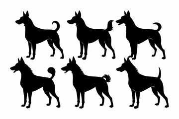Bella dog black silhouette vector set, isolated black silhouette of a dog collection, Set of dogs breed silhouette vector
