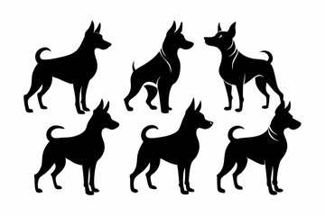 Bella dog black silhouette vector set, isolated black silhouette of a dog collection, Set of dogs breed silhouette vector
