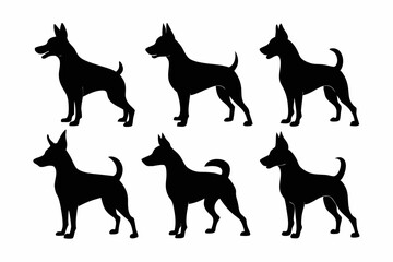 Bella dog black silhouette vector set, isolated black silhouette of a dog collection, Set of dogs breed silhouette vector
