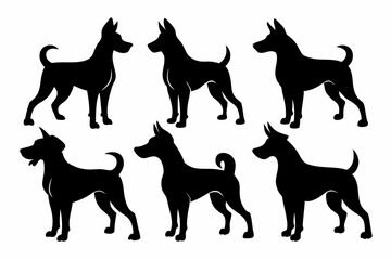 Bella dog black silhouette vector set, isolated black silhouette of a dog collection, Set of dogs breed silhouette vector
