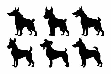Bella dog black silhouette vector set, isolated black silhouette of a dog collection, Set of dogs breed silhouette vector
