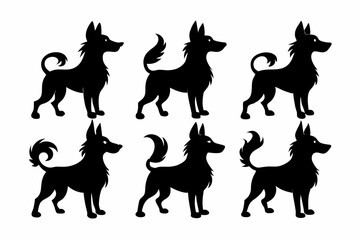 Bella dog black silhouette vector set, isolated black silhouette of a dog collection, Set of dogs breed silhouette vector
