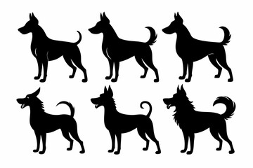 Bella dog black silhouette vector set, isolated black silhouette of a dog collection, Set of dogs breed silhouette vector
