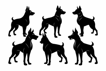 Bella dog black silhouette vector set, isolated black silhouette of a dog collection, Set of dogs breed silhouette vector
