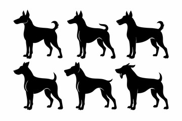 Bella dog black silhouette vector set, isolated black silhouette of a dog collection, Set of dogs breed silhouette vector
