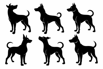 Bella dog black silhouette vector set, isolated black silhouette of a dog collection, Set of dogs breed silhouette vector
