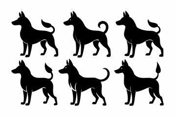 Bella dog black silhouette vector set, isolated black silhouette of a dog collection, Set of dogs breed silhouette vector
