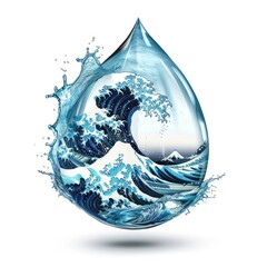 Obraz premium The Great Wave in a Water Drop