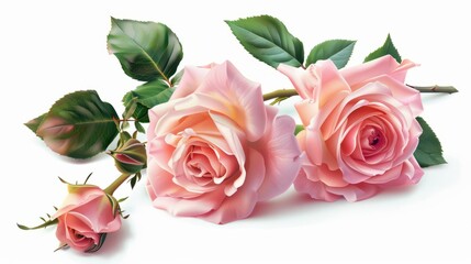 Fototapeta premium Delicate beauty. Pink roses isolated on white background.
