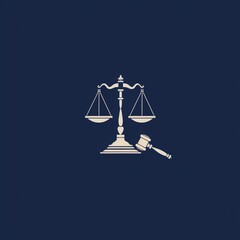 An elegant logo for a law firm featuring scales of justice and a gavel on a solid navy blue background.