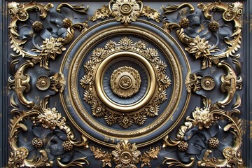 Fototapeta premium Baroque, Barocco Ornate Marble Ceiling Non-Linear Reformation Design with Intricate Accents Depicting Classic Elegance and Architectural Beauty
