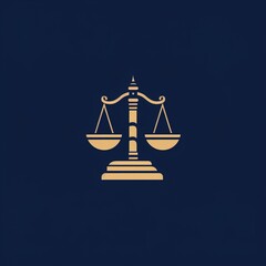 An elegant logo for a law firm featuring scales of justice and a gavel on a solid navy blue background.