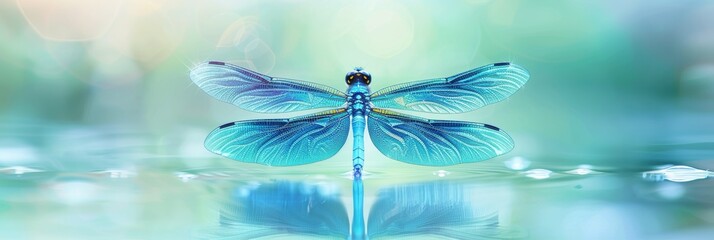 Close up of exquisite dragonfly wings elegantly resting on the tranquil water surface