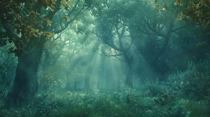 Obraz premium In this dreamlike forest the only sound you can hear is the faint whisper of the leaves as they rustle in the unnatural wind