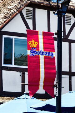 City Banner Hanging On Lightpost Solvang California