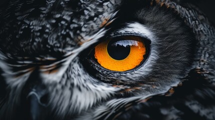 Close up of an owl s intense gaze with piercing eyes in a dimly lit twilight setting