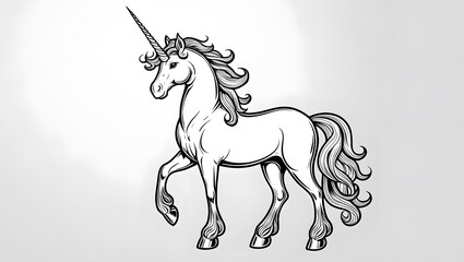 Elegant Black and White Line Art Illustration of a Unicorn