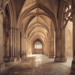 Obraz premium Timeless Stories: Unveiling Centuries of History in the Sacred Halls of a Gothic Cathedral，Soaring arches and intricate stone carvings bear witness to the passage of time