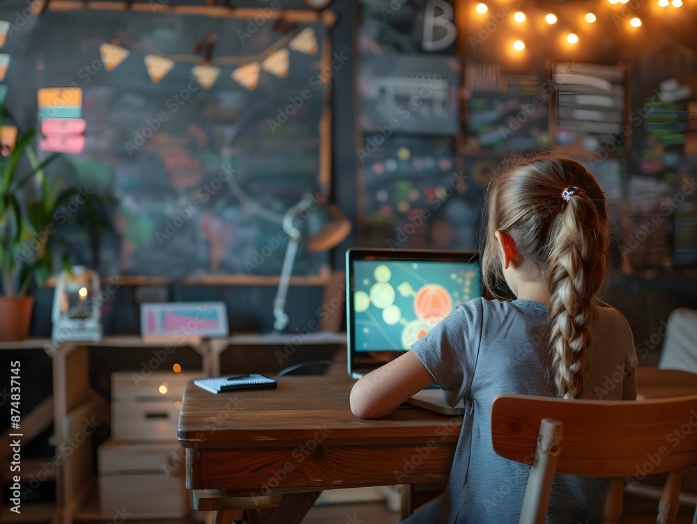 Poster interactive online math lesson with digital tools and problem solving exercises for remote learning