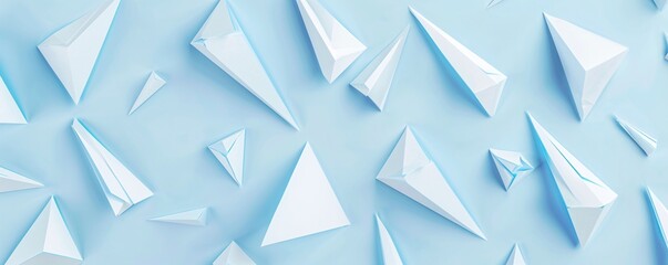 Abstract White Triangles on Blue Background