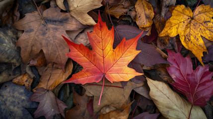 Obraz premium Autumn leaves on forest flores on forest floor