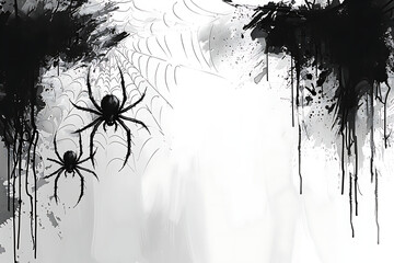 Watercolor halloween frame template. Halloween background with spider web pumpkins, bat.