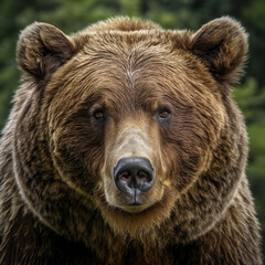 Close-up of a brown bear in a forest, detailed fur texture