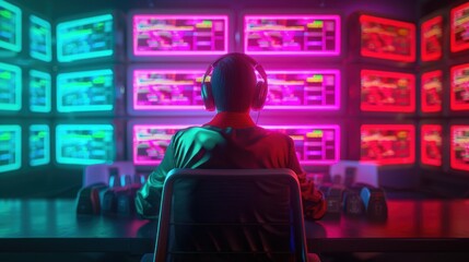 A dramatic visualization of a hacker's lair with multiple screens displaying code and cyber attack maps, illustrating the complexity of cybersecurity challenges.