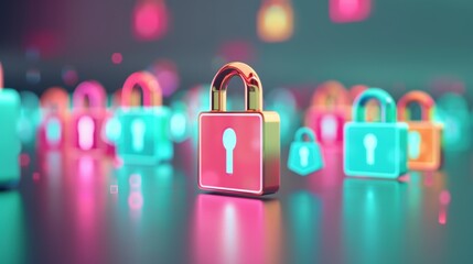 An abstract representation of cybersecurity, with digital padlocks and shield icons protecting against phishing scams and hacking attempts. The image symbolizes digital protection and defense.