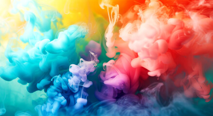 A vibrant explosion of mixed colors creating a dynamic and captivating scene, with swirling patterns and rich hues conveying energy and excitement.