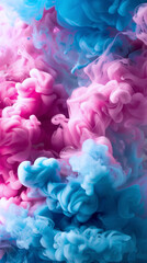 Fototapeta premium Vibrant clouds featuring hues of pink and blue, swirling together to form a beautiful abstract scene, capturing artistic creativity and surreal emotion.