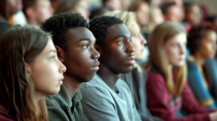 Group of diverse students attending lecture at university