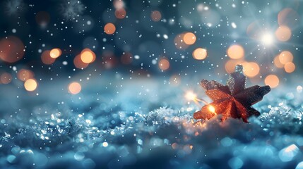 Naklejka premium Light snow bokeh background on shiny glitter light blue snow winter for Christmas festive background. 