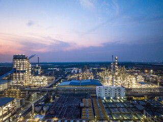 view of petrochemical plant at twilight