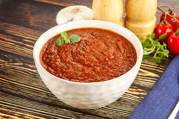 Spanish traditional gazpacho tomato soup