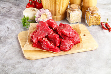 Sliced raw beef meat for cooking