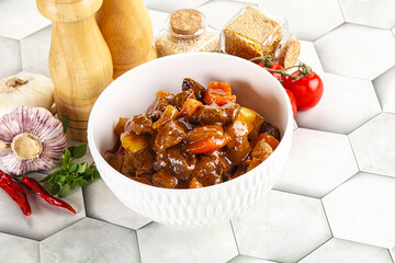 Homemade beef hungarian goulash with potato