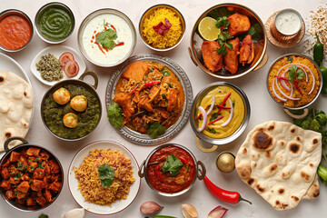 Traditional indian cuisine dishes being served for dinner gathering