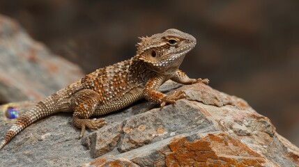 Fototapeta premium Detailed close up of a lizard basking in the warm sunlight for optimal relaxation