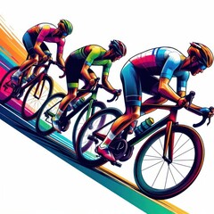 Fototapeta premium Bicycle racers competing on cycling championship abstract style colorful Isolated on white background